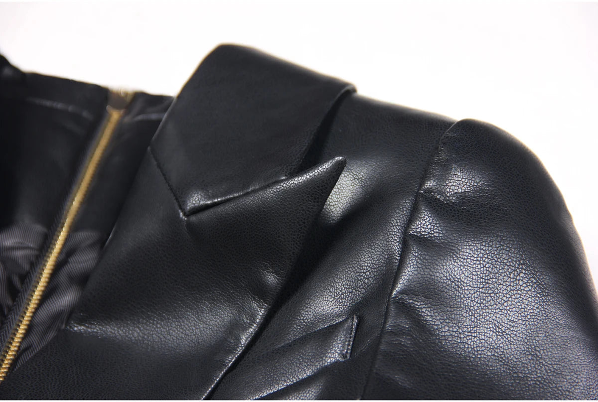 2024 Spring And Autumn New High-end Fashion, Simple Temperament, Slim Slim Skin, Women's Pu Leather Suit Skirt Dress