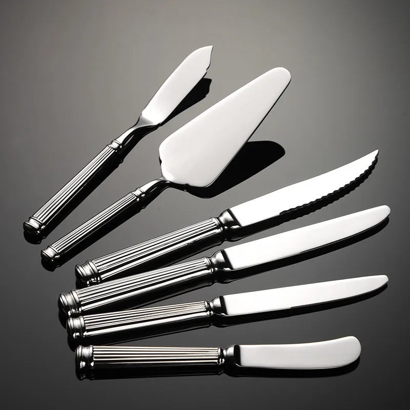 High Value 420 Stainless Steel Roman Cutlery Set Public Spoon Fork Knives Silverware Western Hotel Table Decoration Luxury Gift