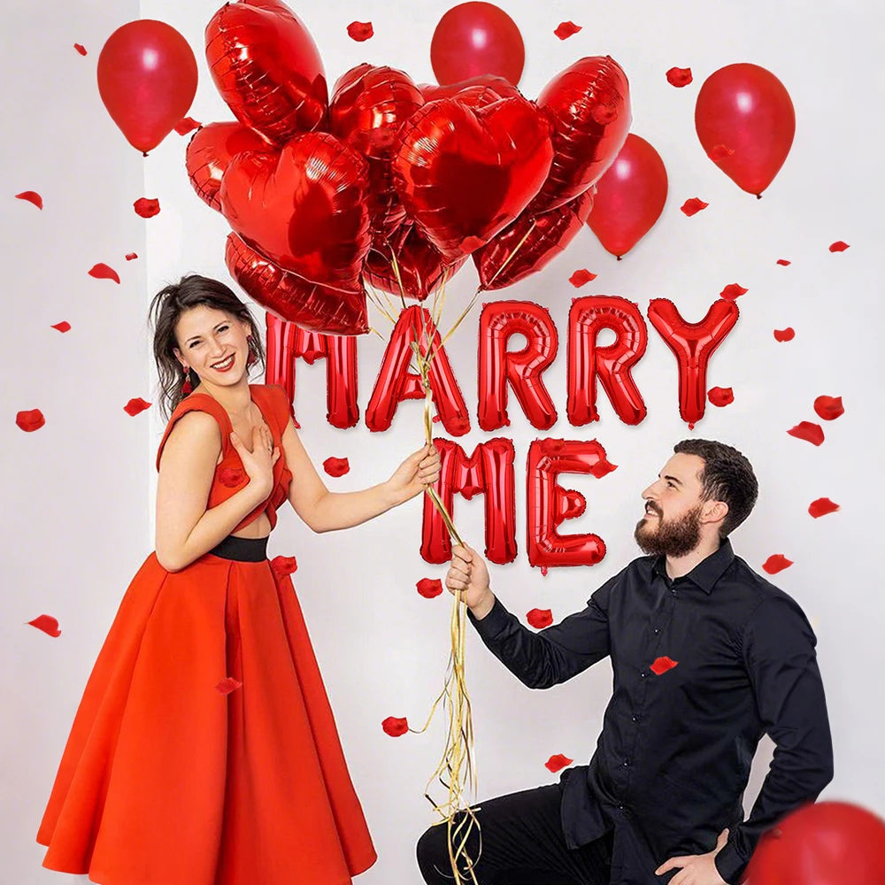 Marry me Red Balloon Set Simulation Rose Petals Heart shaped Balloon Valentine's Day Confession Proposal Decoration