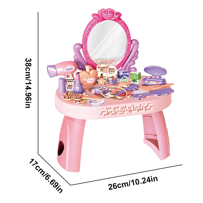 Children's Play house Toy Girl Simulated Dressing Table, DIY table and stickers, Girl pretending makeup toy gift for kid