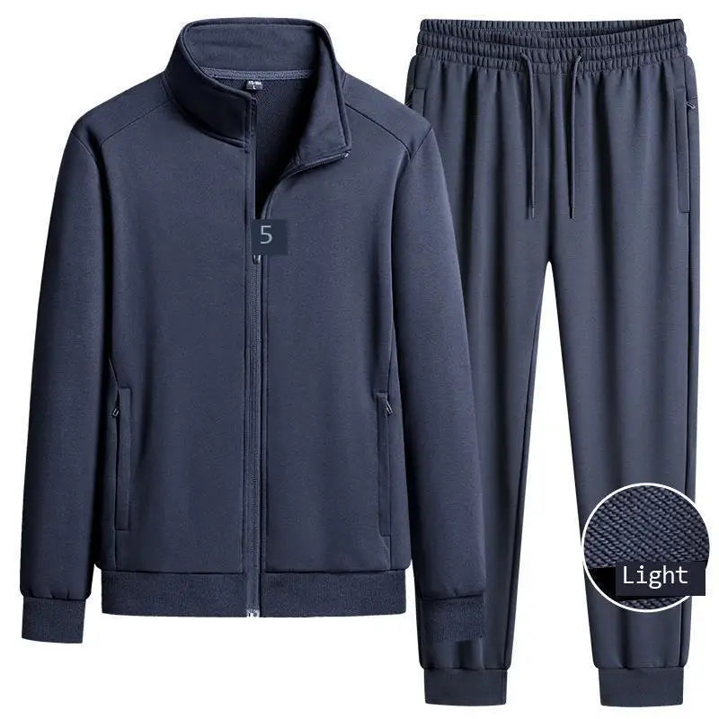 Spring Autumn Pure Cotton Stand Collar Sports Suit Set Thin Casual Workout  Men's Sweatshirt Jack And Pant Suit Two Piece Set