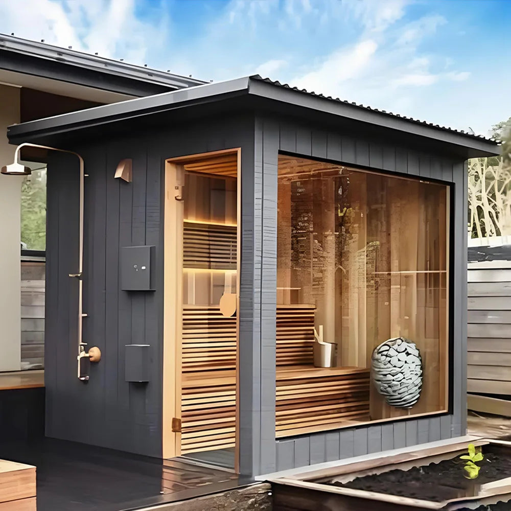Hot Sale Modern Electric 9kw Outdoor Red Cedar Solid Wood 4 Person Far Infrared Wet Steam Traditional Sauna Room Health Benefits