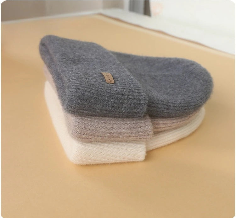 100% Merino Wool Double-Sided Beanie for Men Women Thick Soft Warm Winter Skull Caps Solid Color Knitted Beanies Hat