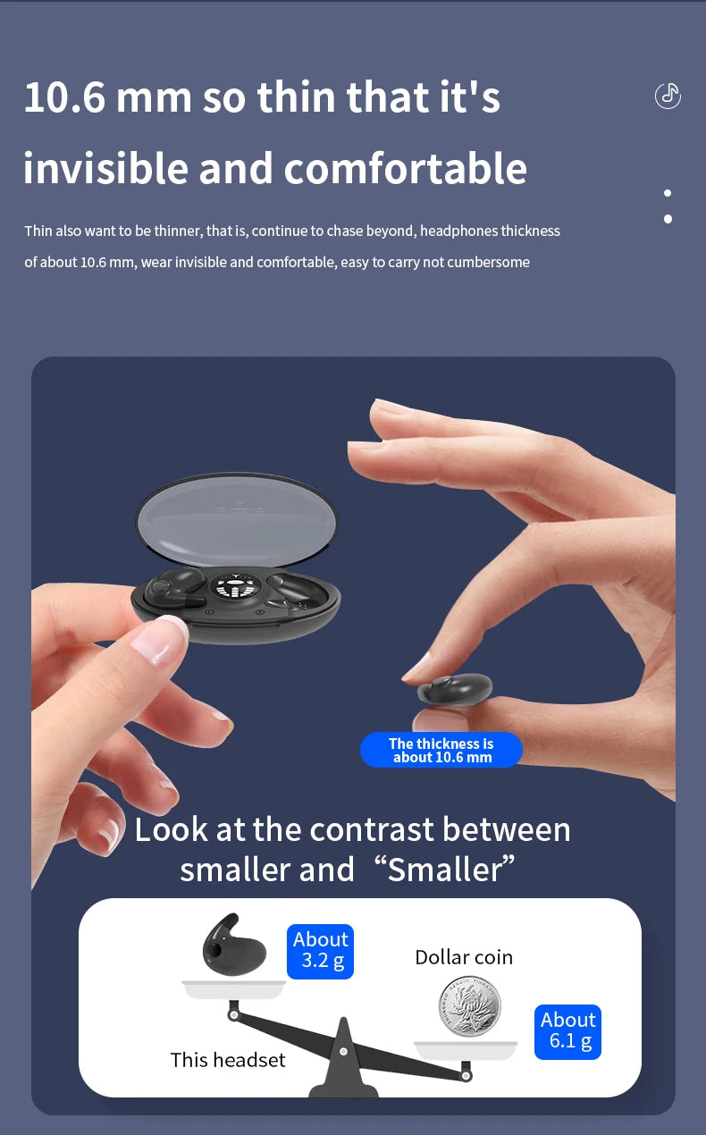 Sleep Invisible Stereo Headset IPX5 Waterproof Wireless Bluetooth Earphone Earbuds with Mic for Phone Bluetooth 5.3 Headphones