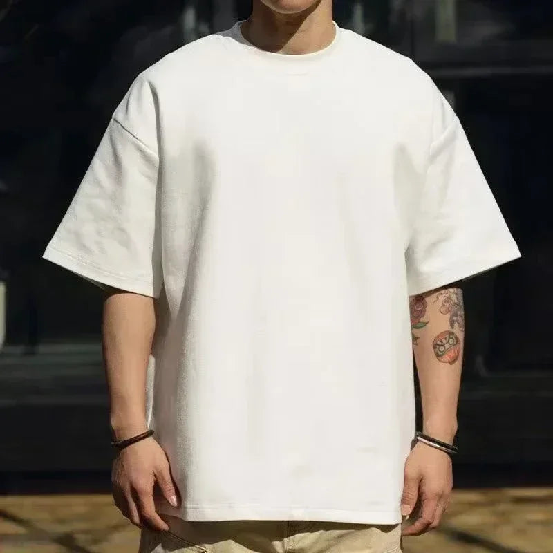 Cotton Mens Blank T-Shirt White Oversized Retro Solid Color T-Shirt Large Size Mens Womens Fashion Short Sleeve Mens T-Shirt
