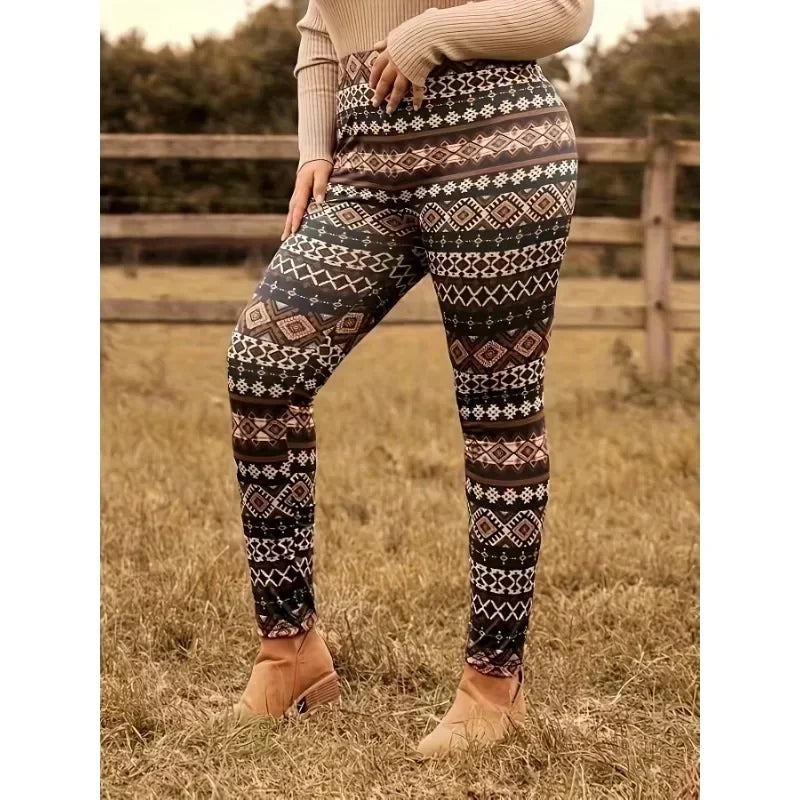 Women's Plus Size 1XL-5XL Casual Loose Printed Geometric Pattern Tight Pants Fashion Elastic Yoga Pants