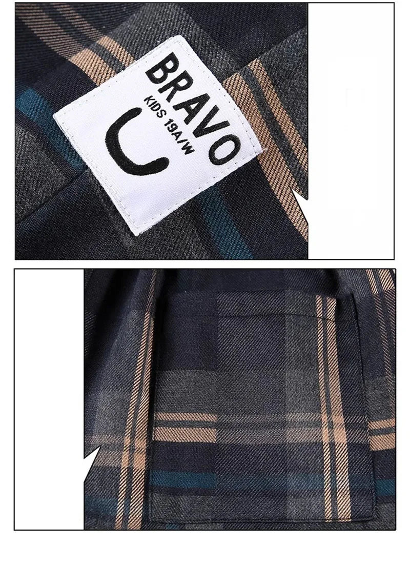 Boys Thick Plaid Pants Spring Autumn Girls Plus Velvet Warm Drawstring Kids Trend Trousers Fashion Teen Sport Casual Pants 4-12Y