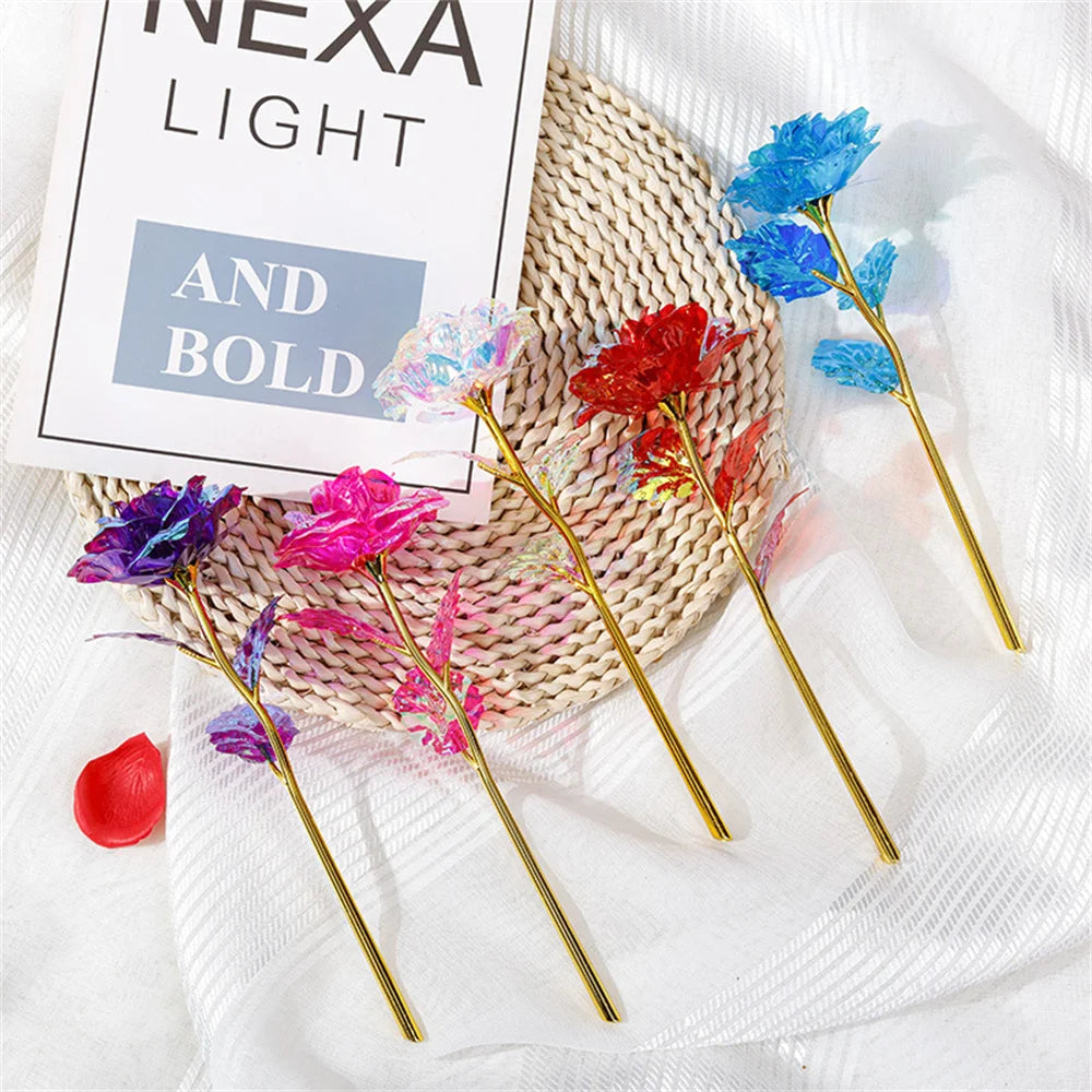 Led Valentine's Day Mother's Day Gift 24K Foil Plated Roses Artifical Flowers Wedding Decor Lover Lighting Roses Creative Gift