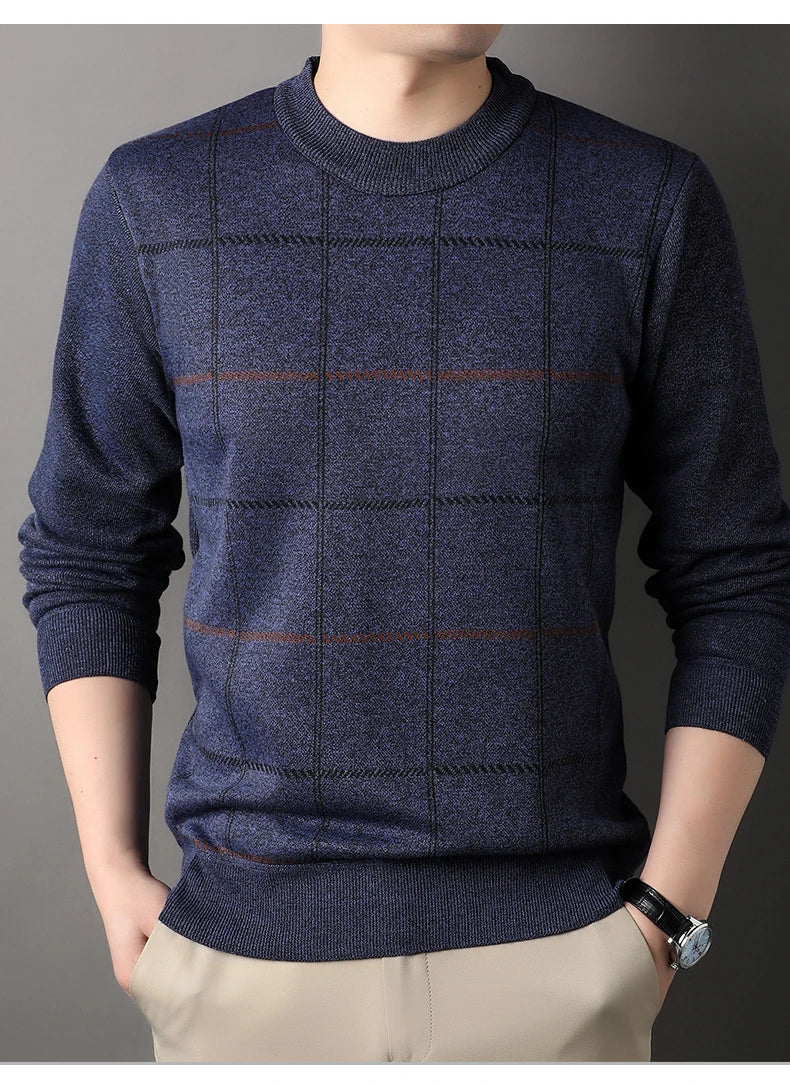 Round Necked Sweater for Men with Plush Insulation and Inner Layer for Men with Bottom Layer Men's Autumn and Winter Black Knit