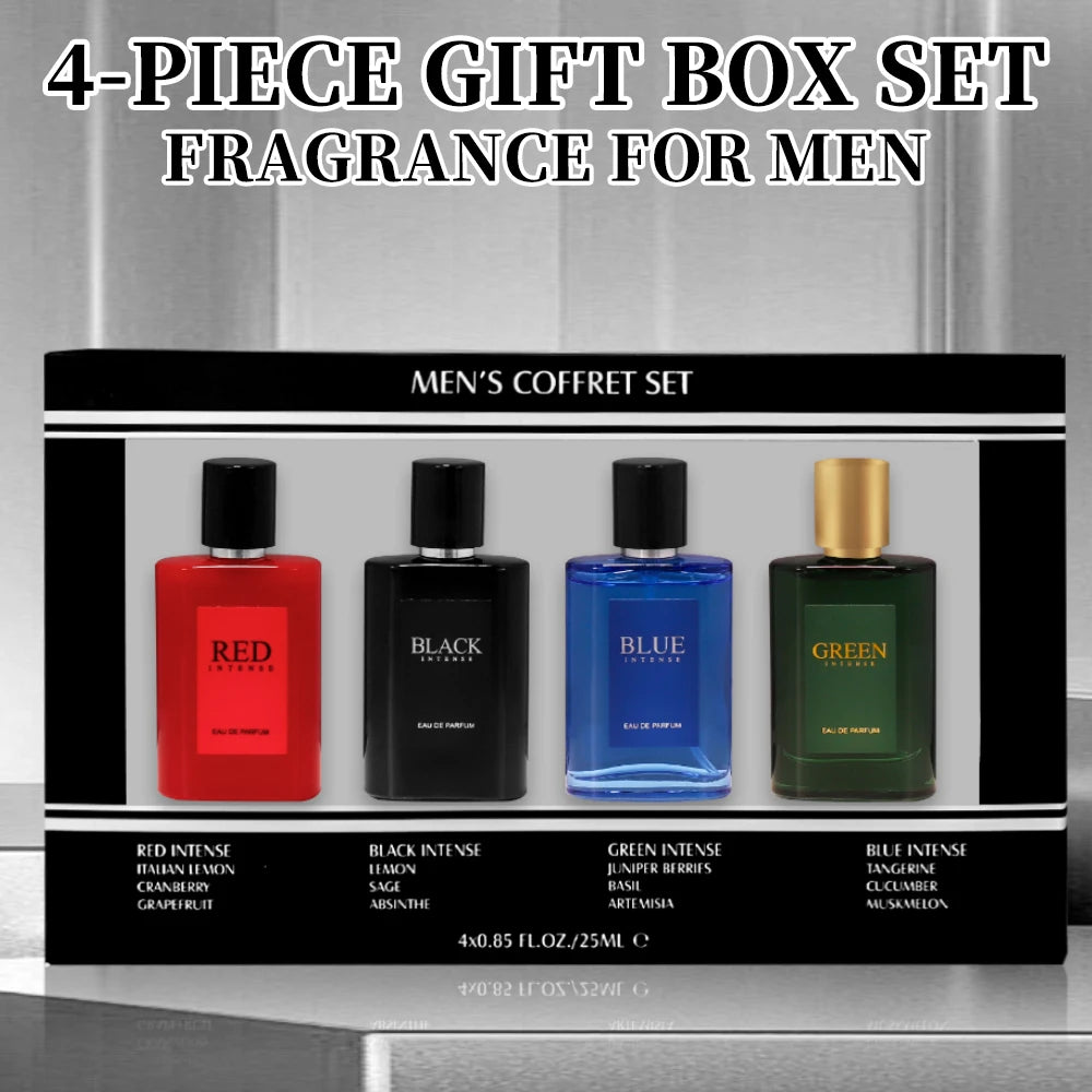 Men's Eau De Toilette Spray Gift Box 4-Piece Set 0.85 Fl Oz/bottle EDT Gifts for Men Long Lasting Fragranc Men's Travel Coffret