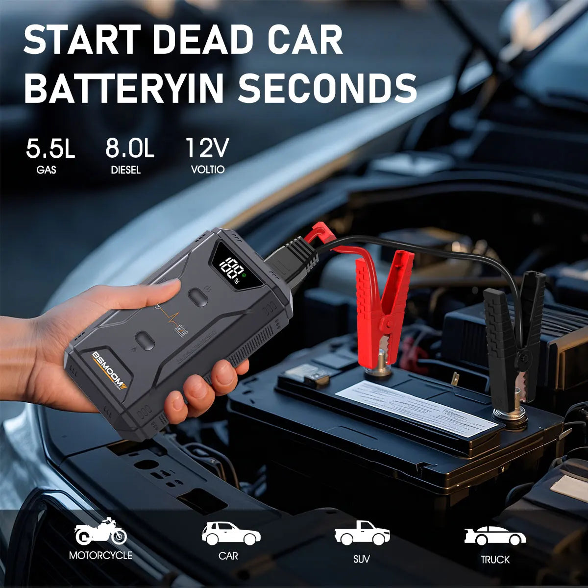 Professional Car Battery Starter Power Bank 5000A Jump Starter Portable 12V Car Battery Booster with 150PSI Air Pump