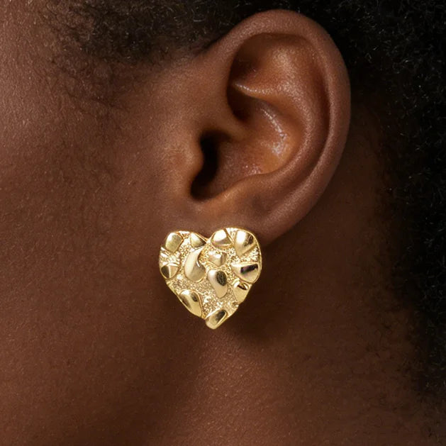14k Gold Plated 12mm round Stud Earrings for Men And Women Fashion Jewelry Irregular Geometric Shape Gold Nugget Earrings