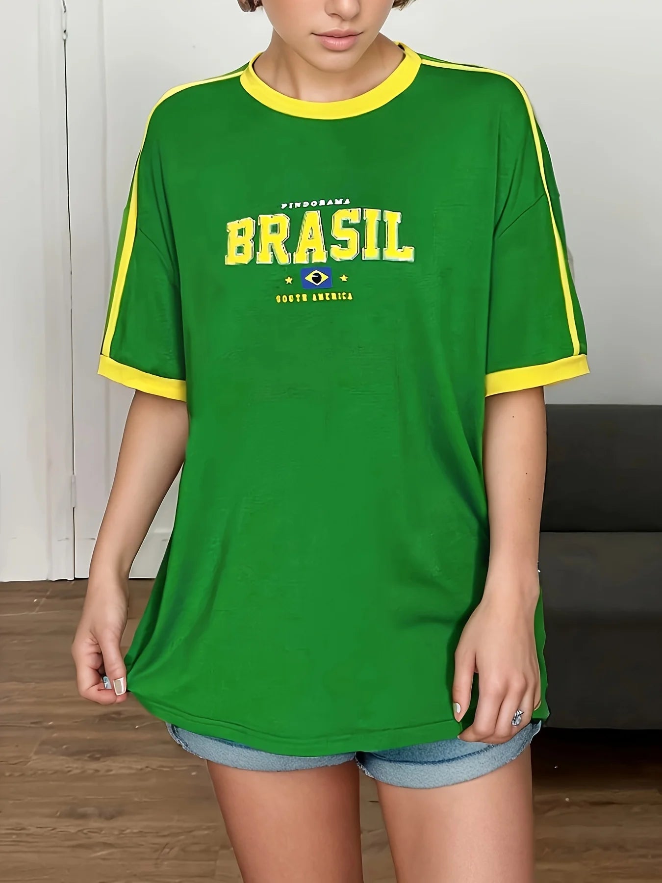 Brazil Letter Print Green T-shirt Women Summer Harajuku Casual Short Sleeve  Girl  Tops Grunge Aesthetic Streetwear Sexy Tees