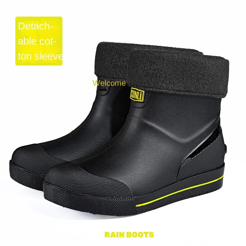 Snow Warm Thick Rain Boots, Kitchen Waterproof and Anti Slip Rain Shoes, Men's Fashionable and Wear-resistant Water Shoes