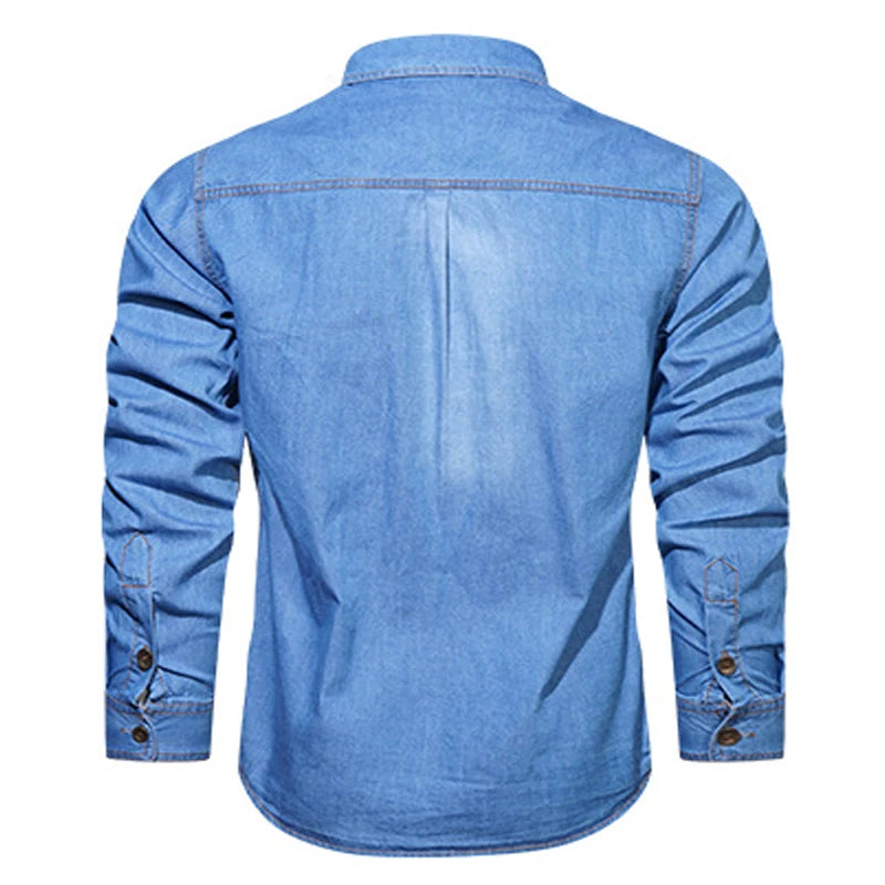 Plus Size 5XL Spring Long Sleeve Loose Denim Shirts Men Pure Cotton Shirt High Quality Male Autumn Fashion Casual Outwear Shirts