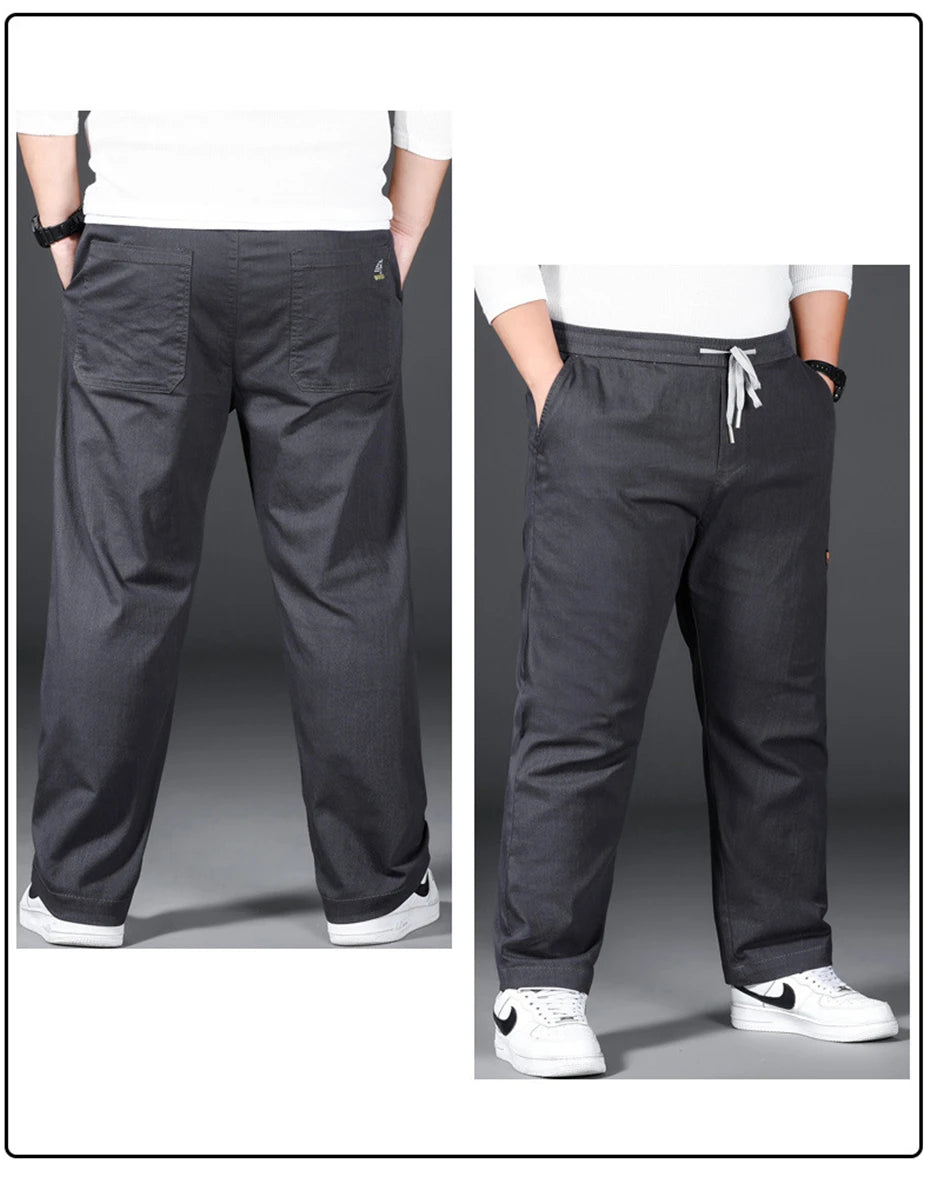 Plus Size 12XL Pants Men Casual Trousers Elastic Waist Straight Pants Male Fashion Grey Black Pants Big Size 10XL 12XL