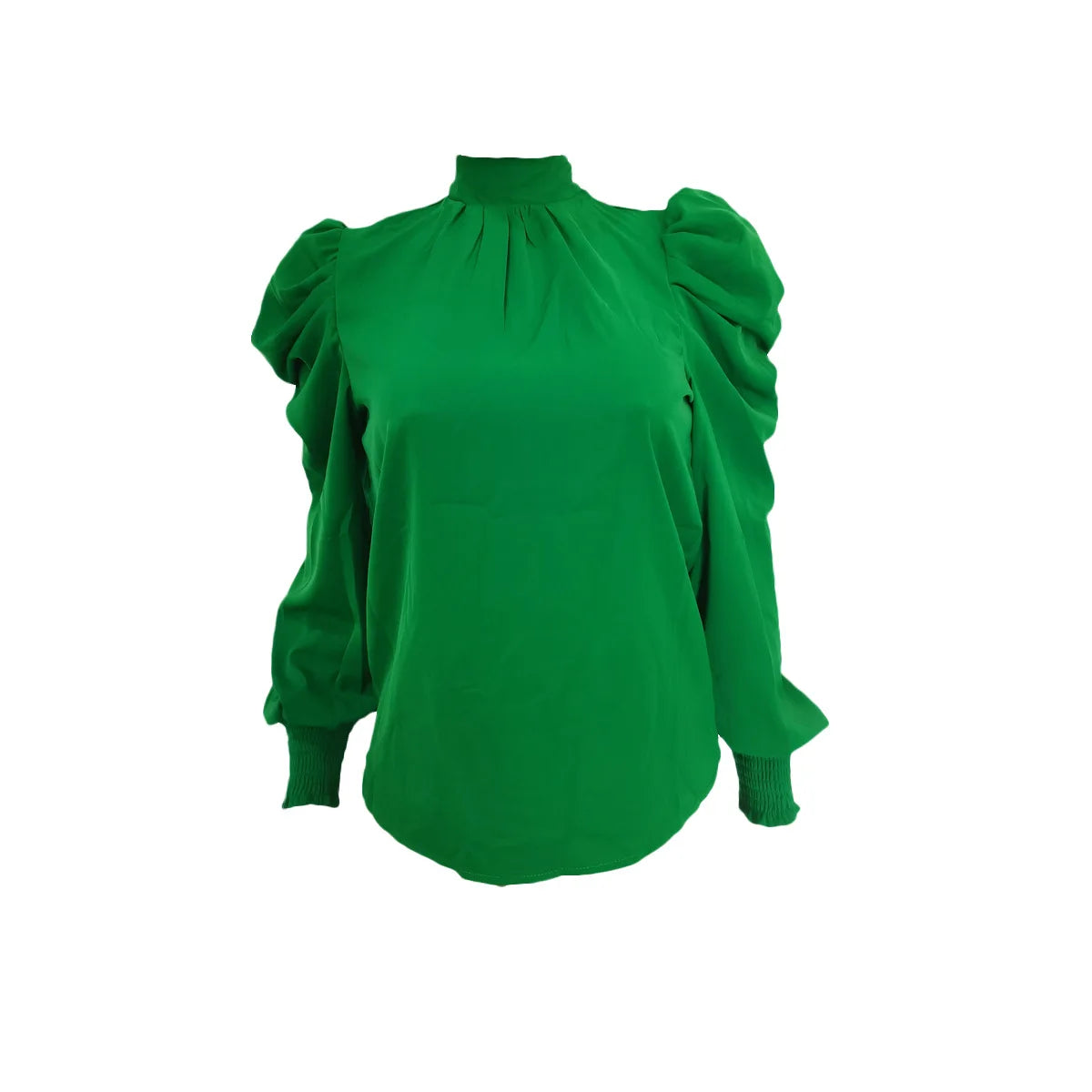 Elegant Blouse for Women Autumn/winter Mock Neck Shirred Puff Sleeve Top Loose Fit Shirt New In Office Lady Pullover Work Blouse