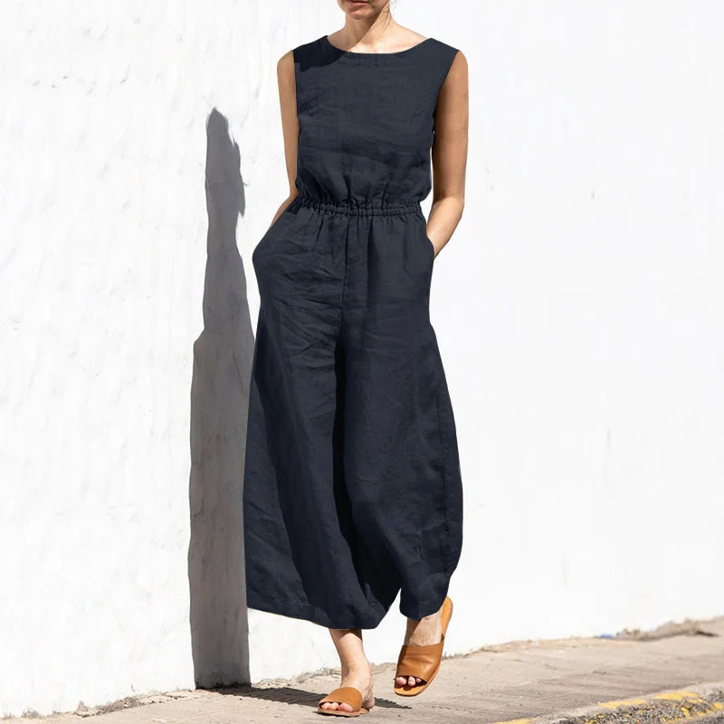 New Summer plus Size  Color High Waist Svel Long Pants Women's Faion Casual Loose Sle One-Piece Suit