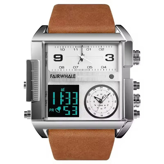 Mark Fairwhale 4270 Retro Square Men's Electronic Digital Dual Display Waterproof Night Light Leisure Men's Clock reloj hombre