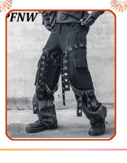 PFNW New Spring Men's Jeans Loose Wide Leg Coating Glossy Patent Leather Straight Male Denim Pants Niche Style 2025 12C509