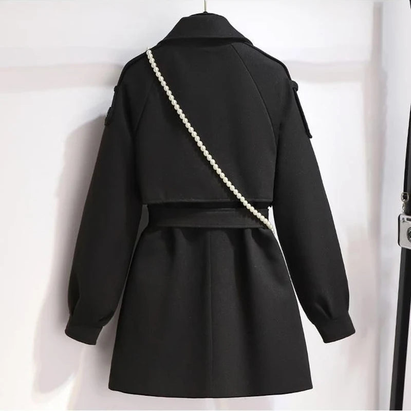 Femme Wool Jacket Women 2025 New Autumn Winter Coat Female Outerwear Short Windbreaker Long Sleeve Tops Black Overcoats