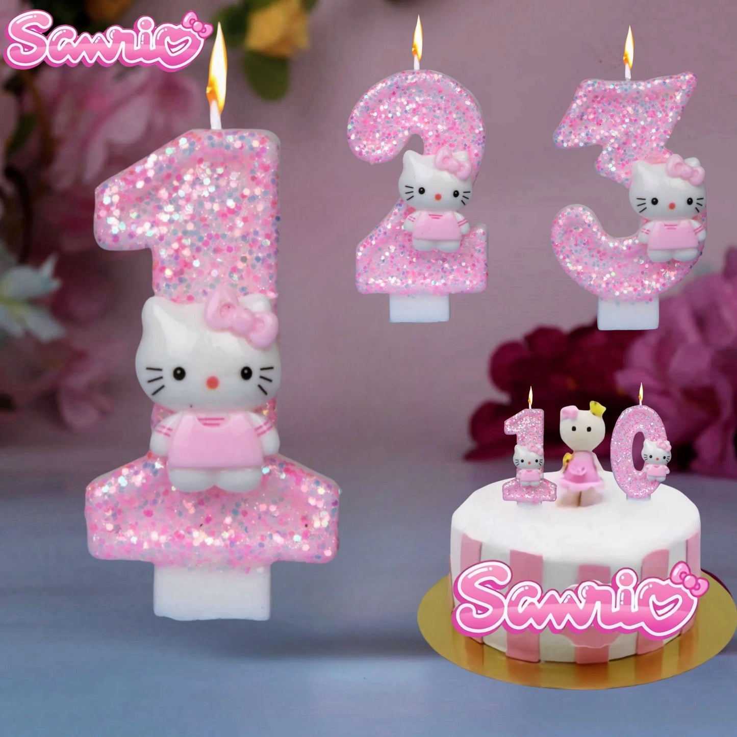 Kawaii Sanrio Hello Kitty 0-9 Digital Candles Creative Cartoon Pattern Party Decoration Supplies Birthday Cake Accessories Gift