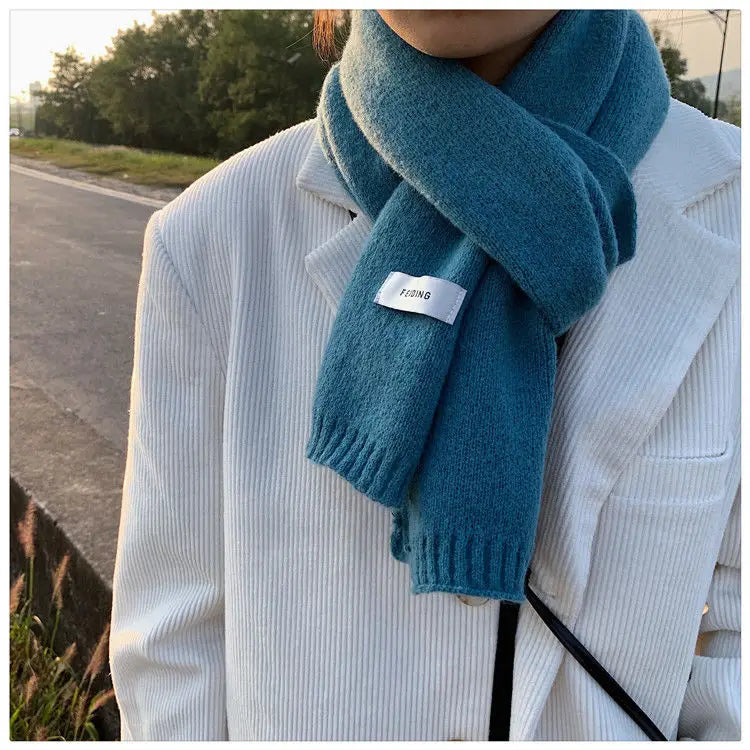 High Quality 100% Wool Scarf Men Women Winter Autumn Solid Color Couple Muffler Simple Warm Versatile Knitted Scarf Male Female