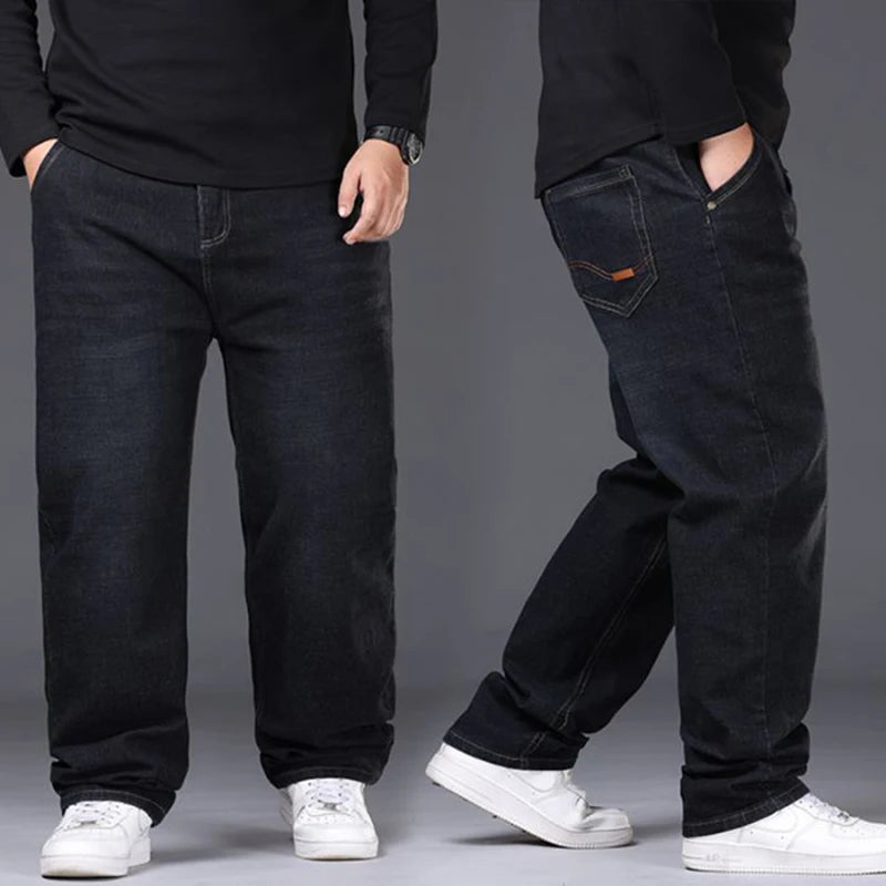 Men Fashion Plus Size 38 40 Black Jeans Male Business Daily Casual Loose Denim Pants Minimalist Stretch Straight Leg Trousers
