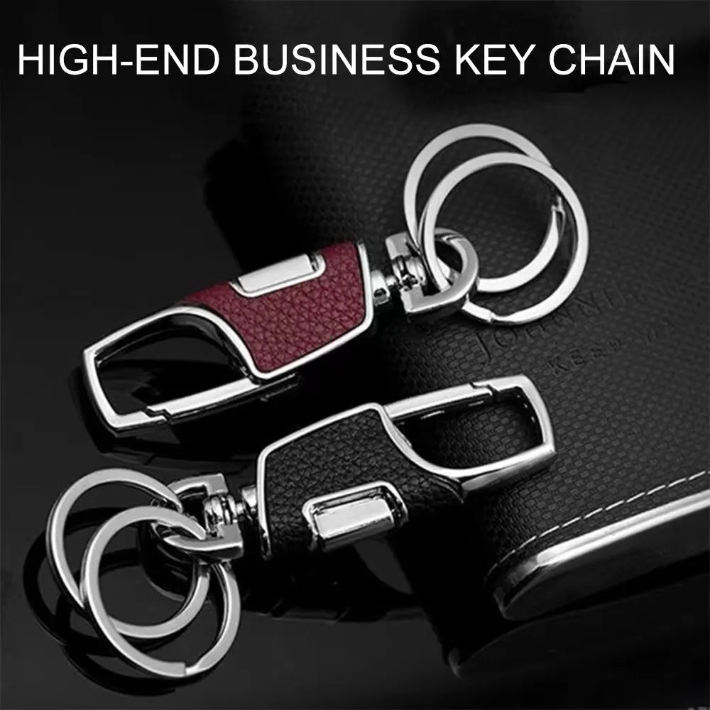 Double-ring metal keychain, simple and stylish. Thick and substantial texture, anti-lost and portable, showcasing men's taste.