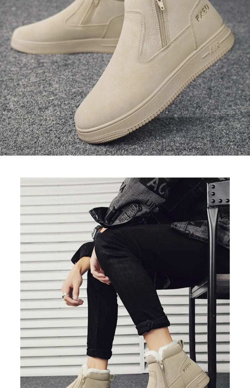 2025New Winter Men's Boots Fashion High-top Cotton Shoes Plush Warm Fur Snow Boots Suede Casual Ankle Boots for Men Botas Hombre