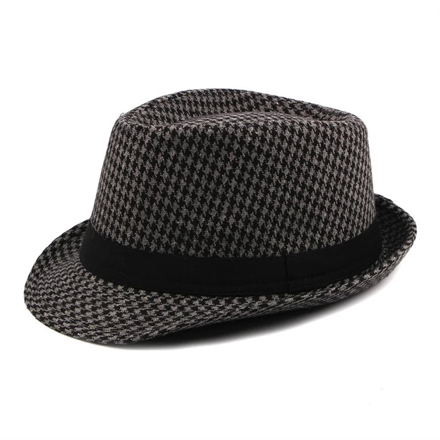 Spring Summer New Vintage Checked Top Hat Men's Middle-aged and Elderly Woolen Gentleman's Hat Jazz Hat
