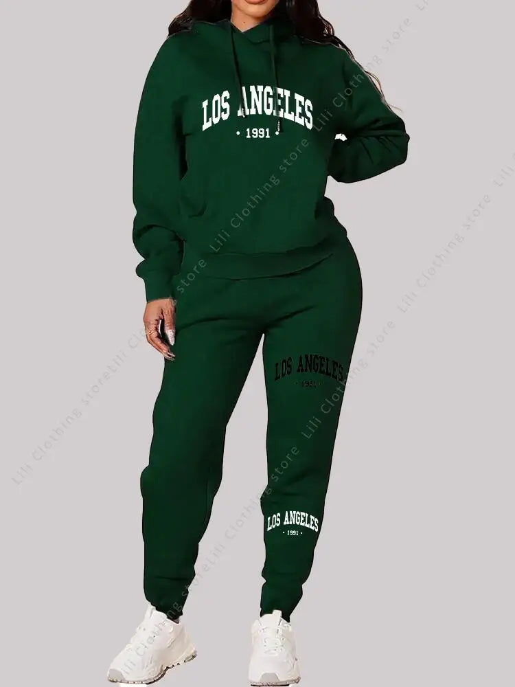 Los Angeles letter print Women Sets Hoodie and Pants sports suit High Quality Spring Autumn Aesthetic clothing Women activewear
