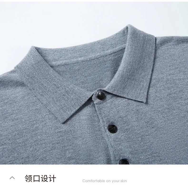 Men's Fine Wool Sweater Polo Collar Pullover Spring Autumn New Cashmere Knitwear Smart Casual Loose Men's Shirts Warm Soft Tops