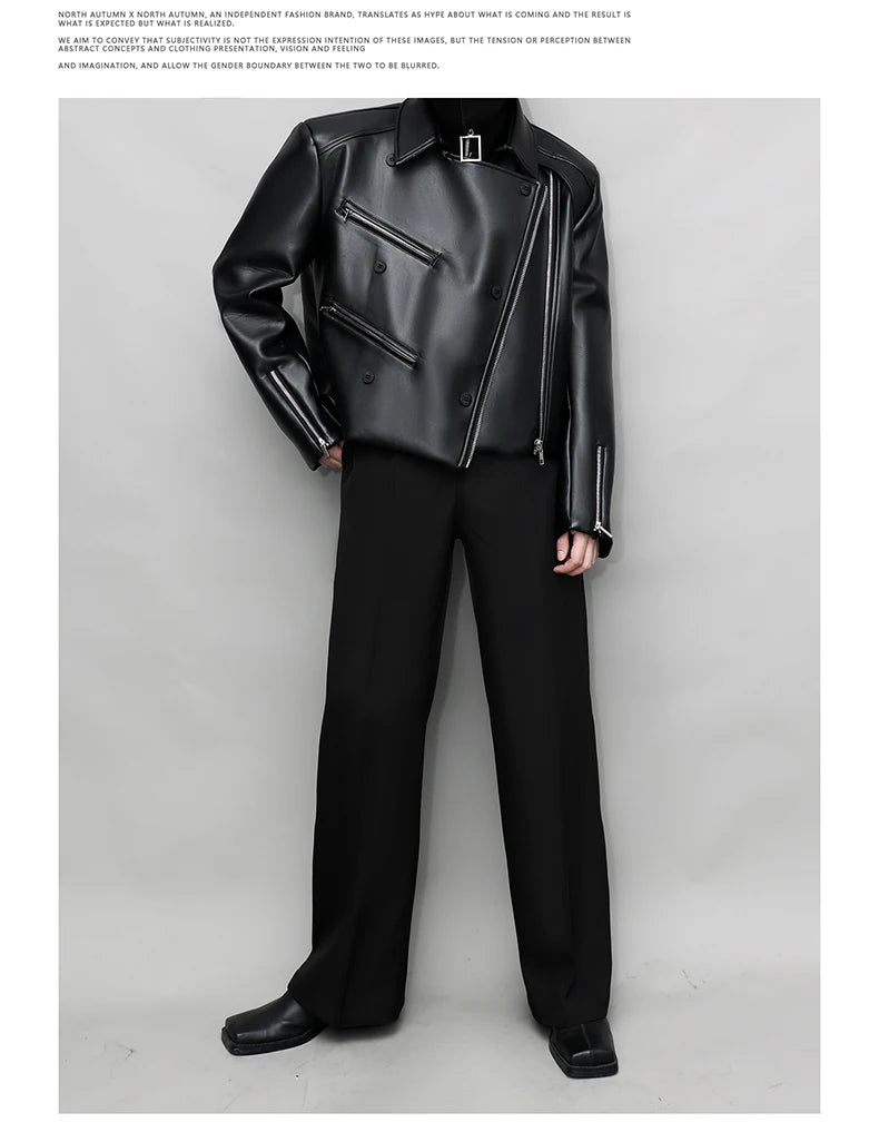 Mauroicardi Spring Autumn Oversized Cool Pu Leather Jacket Men Long Sleeve Stand Collar High Quality Luxury Designer Clothes