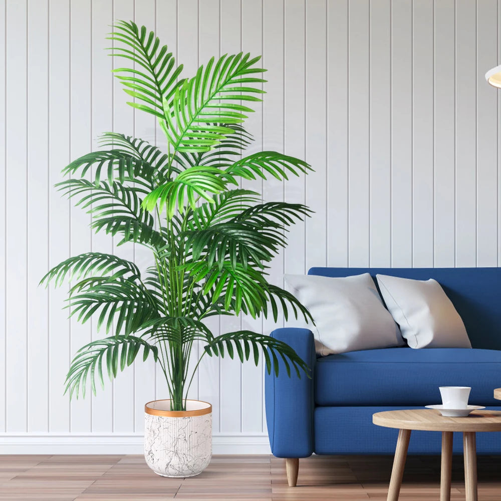 90-120cm Large Artificial Palm Tree Fake Tropical Plants Plastic Monstera Leaves Big Palm Tree Foliage for Home Garden Decor