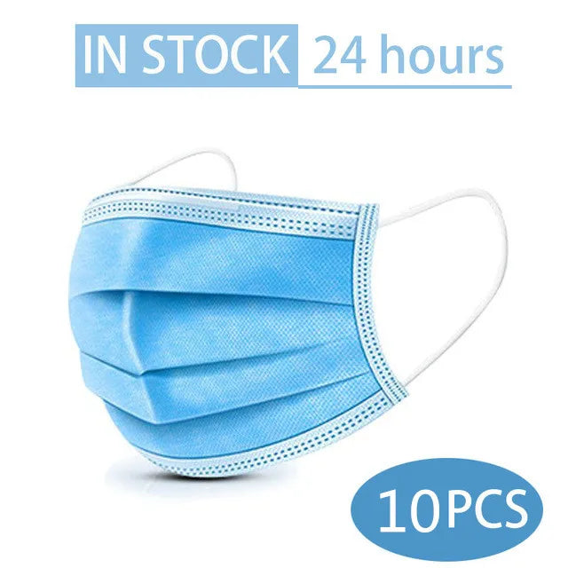 In Stock 10/50PCS Mask Disposable Face Mask Black Nonwove 3 Layers Mouth Mask Filter Anti Dust Breathable Protective Adult Masks