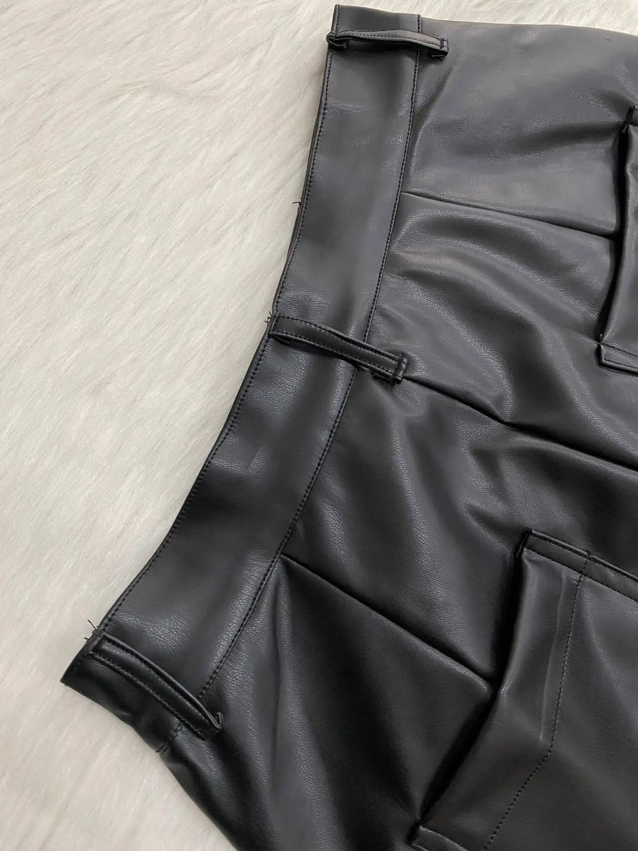 CM.YAYA Faux Leather Women's Set Single Breasted Jacket and Flare Pants Suit 2024 Fall Winter Two 2 Piece Sets Outfits Tracksuit