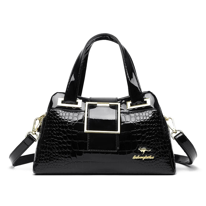 Fashion Elegant Madam Handbag Crocodile Pattern with Lattice Luxury Women Shoulder Tote Bag Two Layers Ladies Bag Big Belt Sac