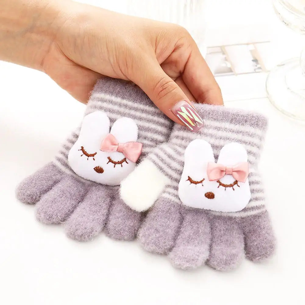 Kids Winter Gloves Thermal Warm Windproof Cartoon Animal Mittens for Boys Girls Children Outdoor Skiing Full-Finger Gloves