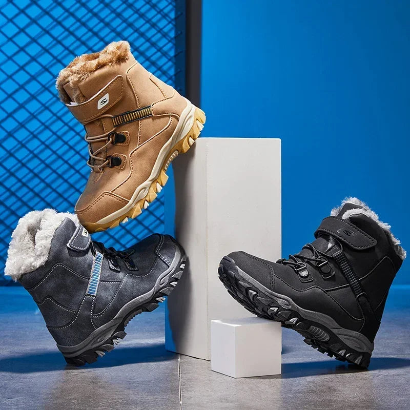 High Quality Boys girl Winter Snow Boots Platform Warm Cotton Shoes Leather Autumn Waterproof Kids Footwear Child Sneaker 5 12+y