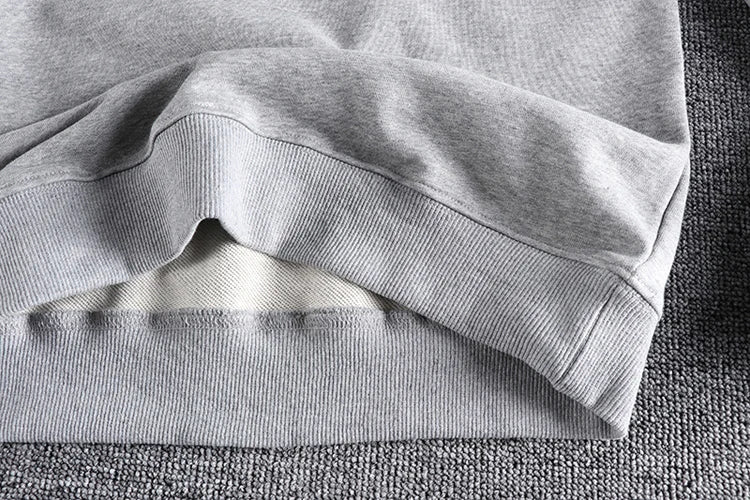 Spring New American Retro Sleeve Patch Solid Color Sweatshirt Men's Simple 100% Cotton Washed Pullover Loose Casual Sportwear