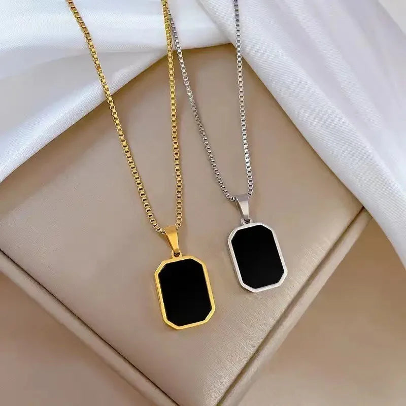Simple Geometric Pendant Necklaces for Men Women Rectangle Stainless Steel Jewelry Cadenas Para Hombre Collares Para Mujer