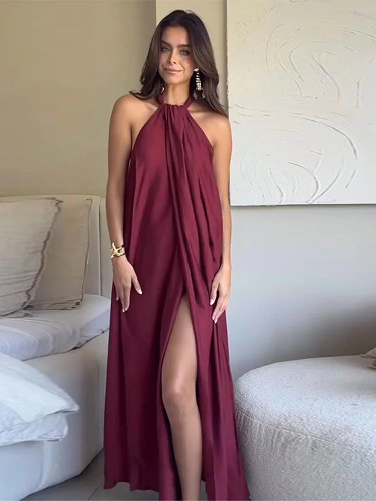 Fashion Women' S Long Dresses Halter Elegant Backless Sleeveless Split Dress Female Summer New Lady Beach Vacation Robes