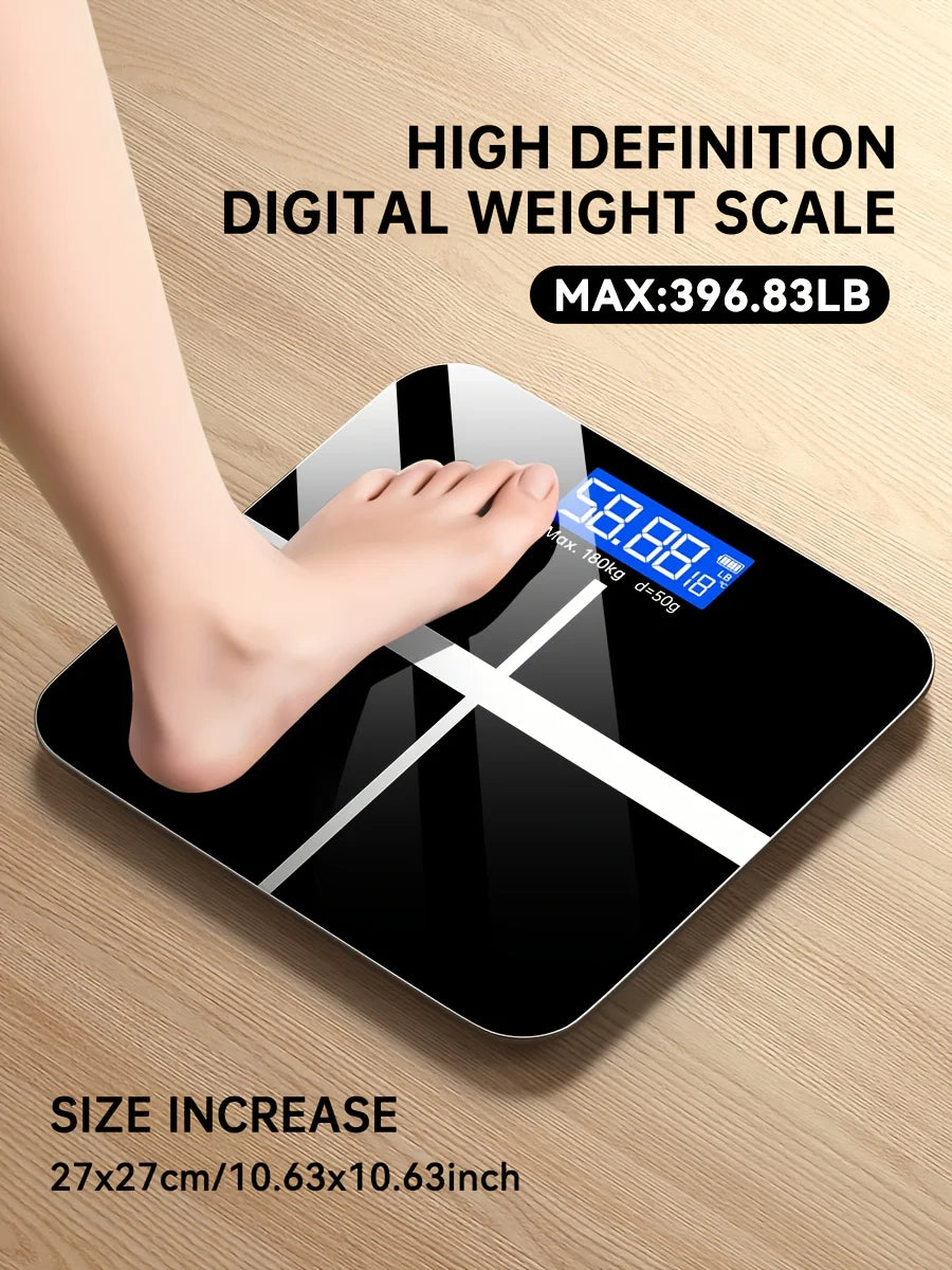 Digital Bathroom Scale 396lb, High-Precision Weight Scale with LCD Display, KG/LB Switch, Ultra-Wide Platform, Temperature