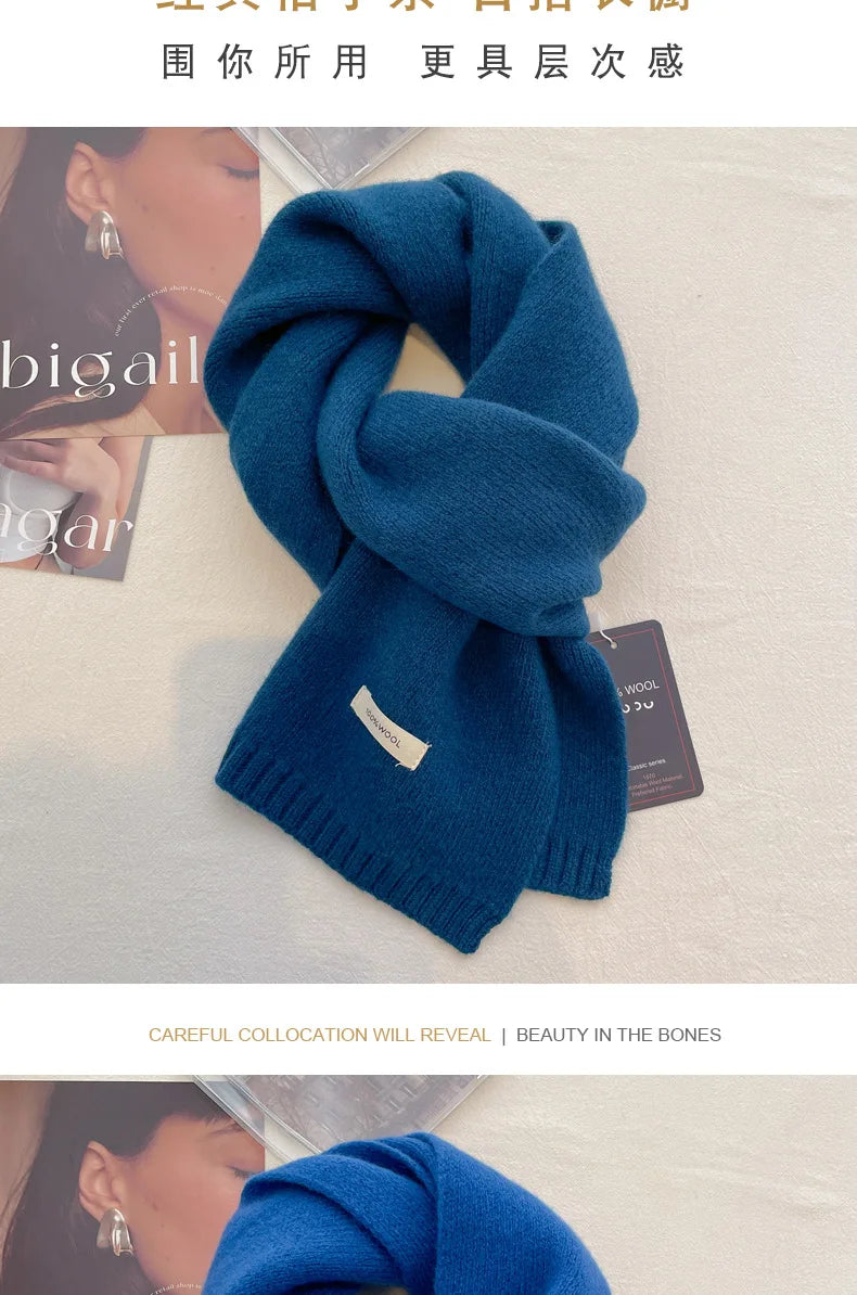 High Quality 100% Wool Scarf Men Women Winter Autumn Solid Color Couple Muffler Simple Warm Versatile Knitted Scarf Male Female