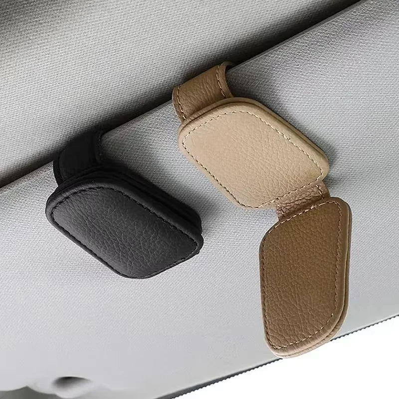 1pcs Universal Car Sunglasses Holder Multi-Functional Ticket Portable Bracket Magnetic Oxhide Sunshade Storage Boxs Auto Parts ﻿