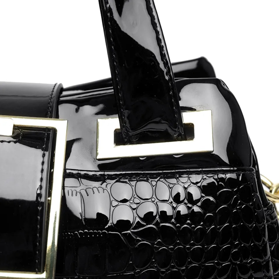 Fashion Elegant Madam Handbag Crocodile Pattern with Lattice Luxury Women Shoulder Tote Bag Two Layers Ladies Bag Big Belt Sac