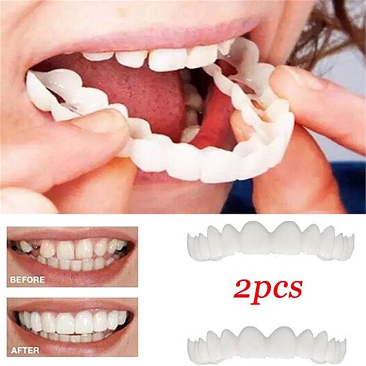 Upper Lower Temporary Comfort Fit Fake Teeth Cosmetic Denture Smile Veneers False Teeth Brace Cover With Gutta Percha Glue