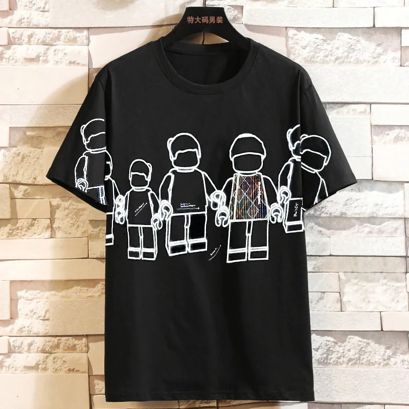 Plus SIze 15XL men's summer new Large trendy casual Cartoon round neck short sleeved t-shirt 14xl 200kg graphic t shirts