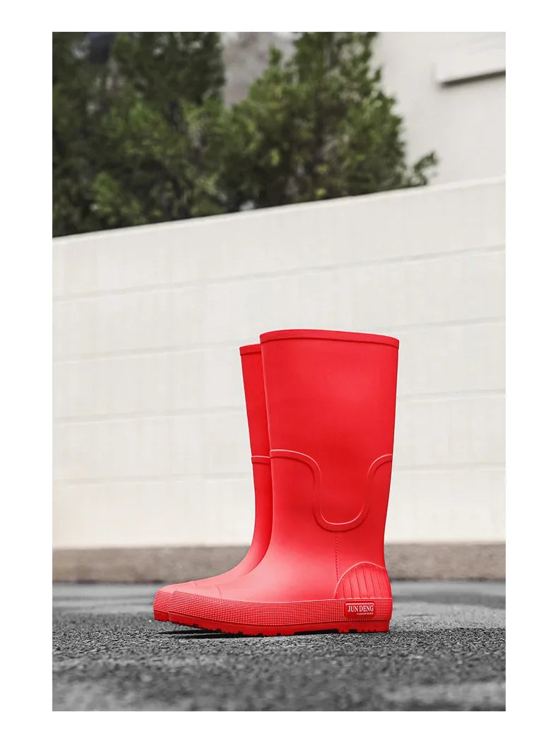 Women's High-Top Rain Boots Spring Autumn Waterproof Slip-Resistant Long Tube Shoes for Outdoor Work PVC Material Knee-High